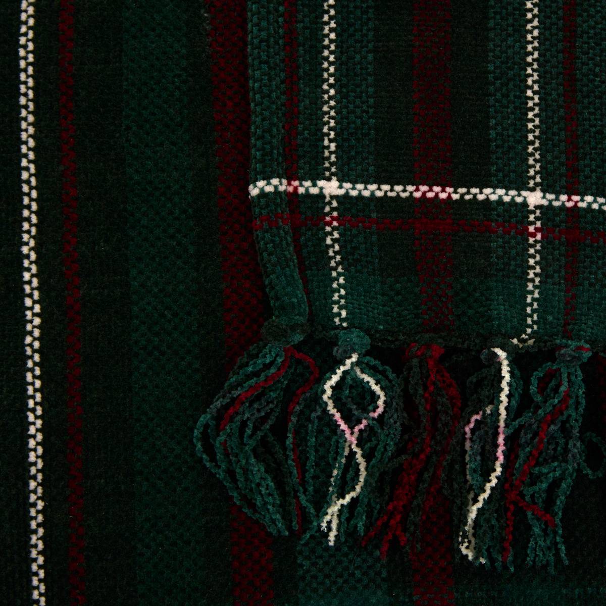 Plaid de Noël tartan en chenille 130 x 180 cm vert, ATMOSPHERA