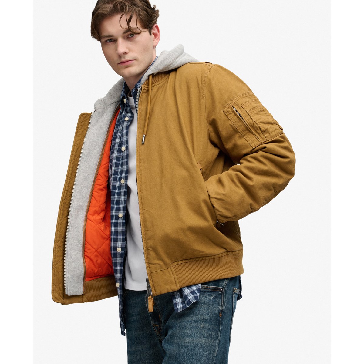 Bomber MA1 en Toile à Capuche marron denim co tobacco, SUPERDRY