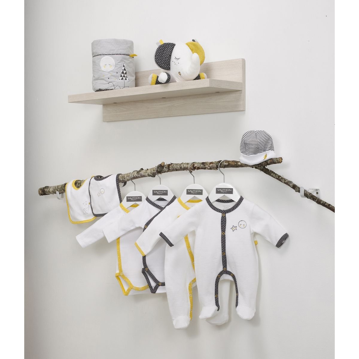 Pyjama bébé en velours blanc/gris, SAUTHON
