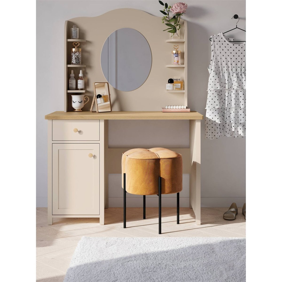 Rehausse de bureau STORY avec miroir beige sable, RECOLLECTION