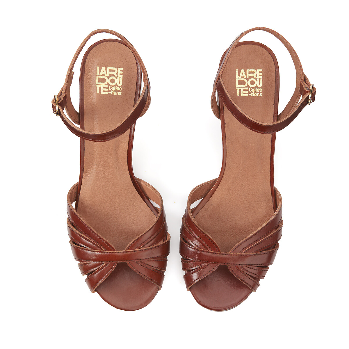 Leather Block Heel Sandals brown, LA REDOUTE COLLECTIONS