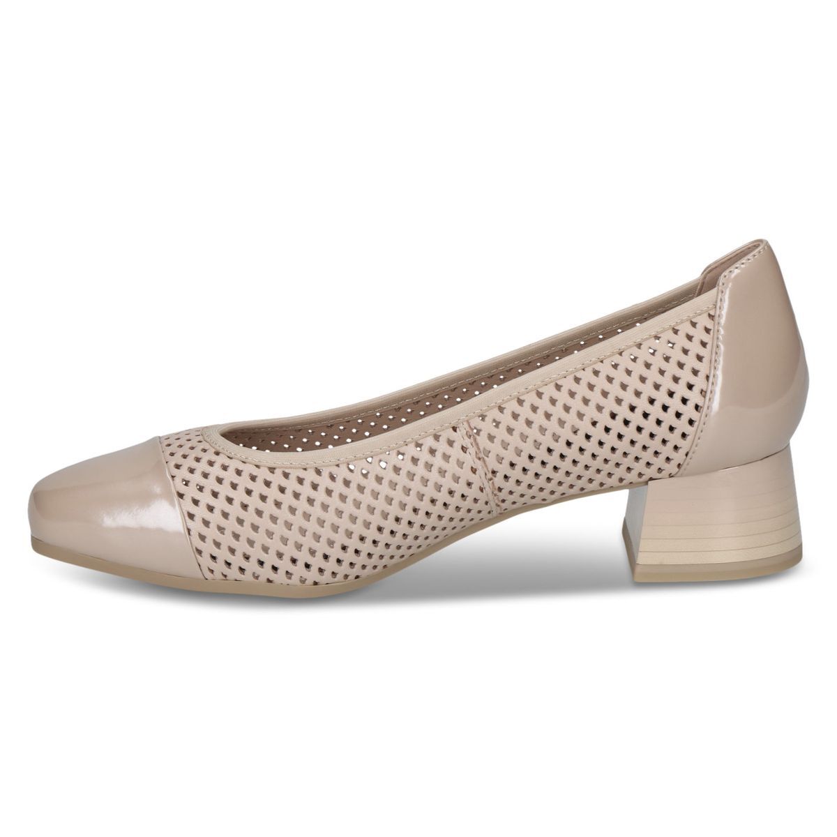 Escarpin talon bloc marron terre laque, CAPRICE