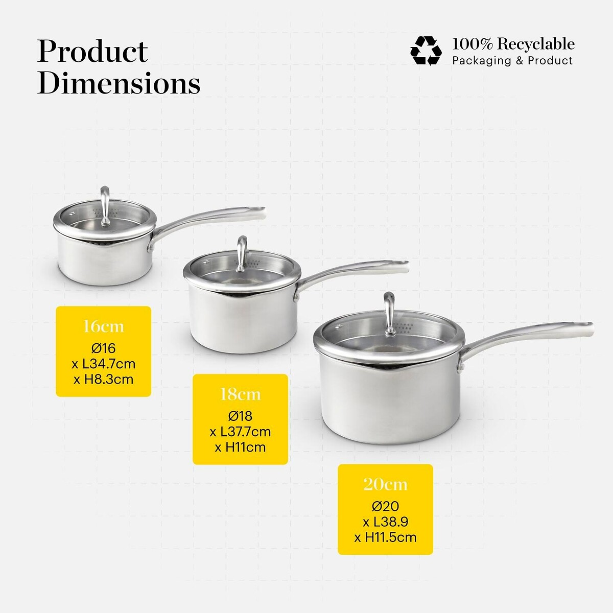3-Piece Tri-Ply Saucepan Set silver-coloured, GOOD FOOD BY TOWER