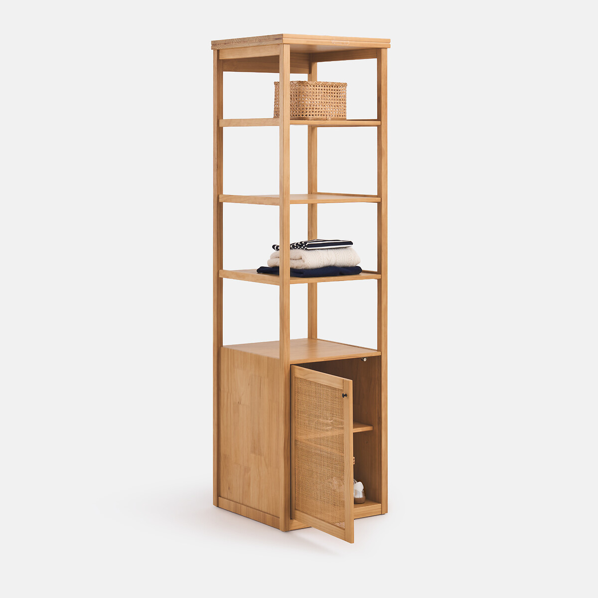 Modulo guardaroba, 1 anta, 3 ripiani, pino massiccio e canna, GABIN naturale , LA REDOUTE INTERIEURS
