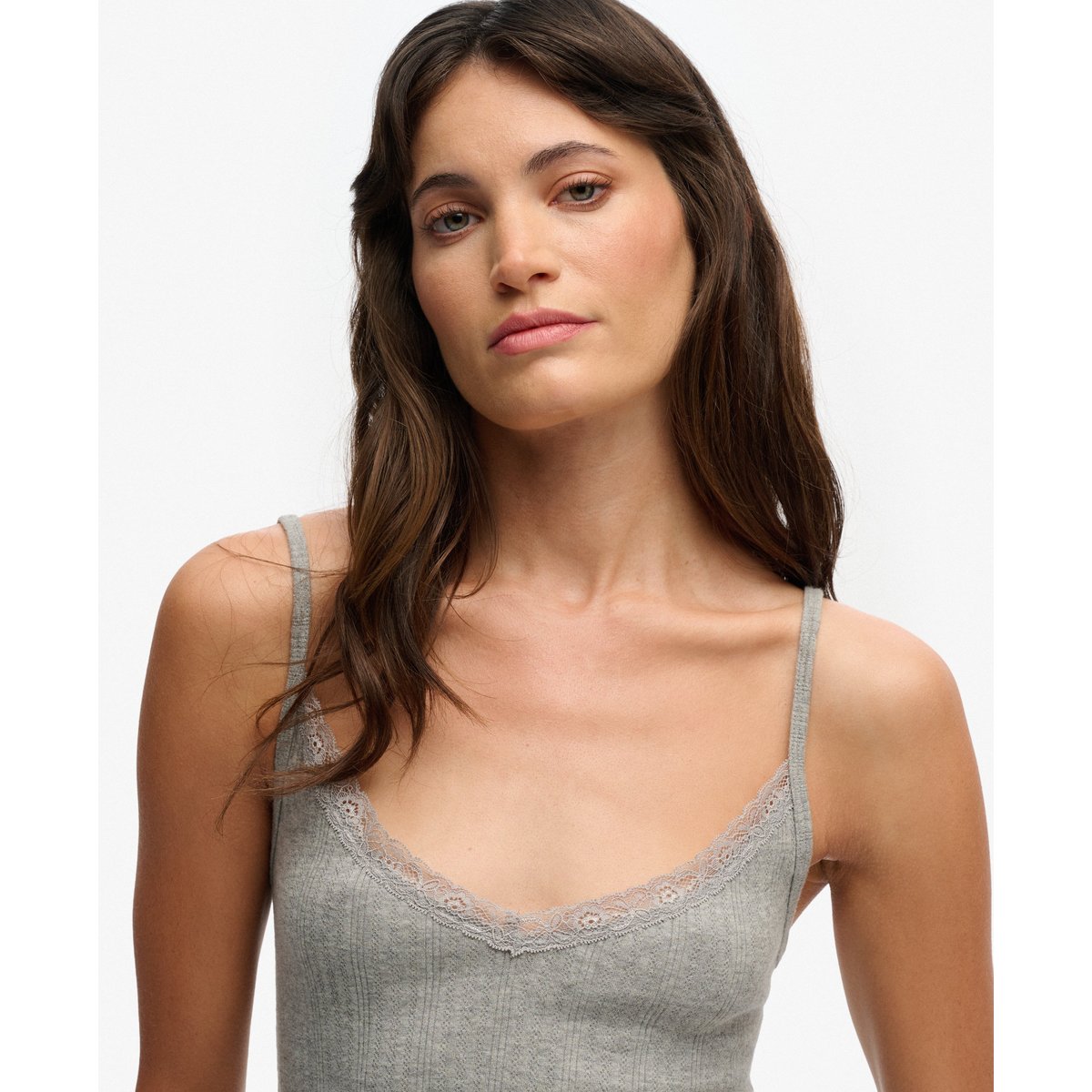 Débardeur Pointelle Col V Athletic Essentials gris chiné, SUPERDRY