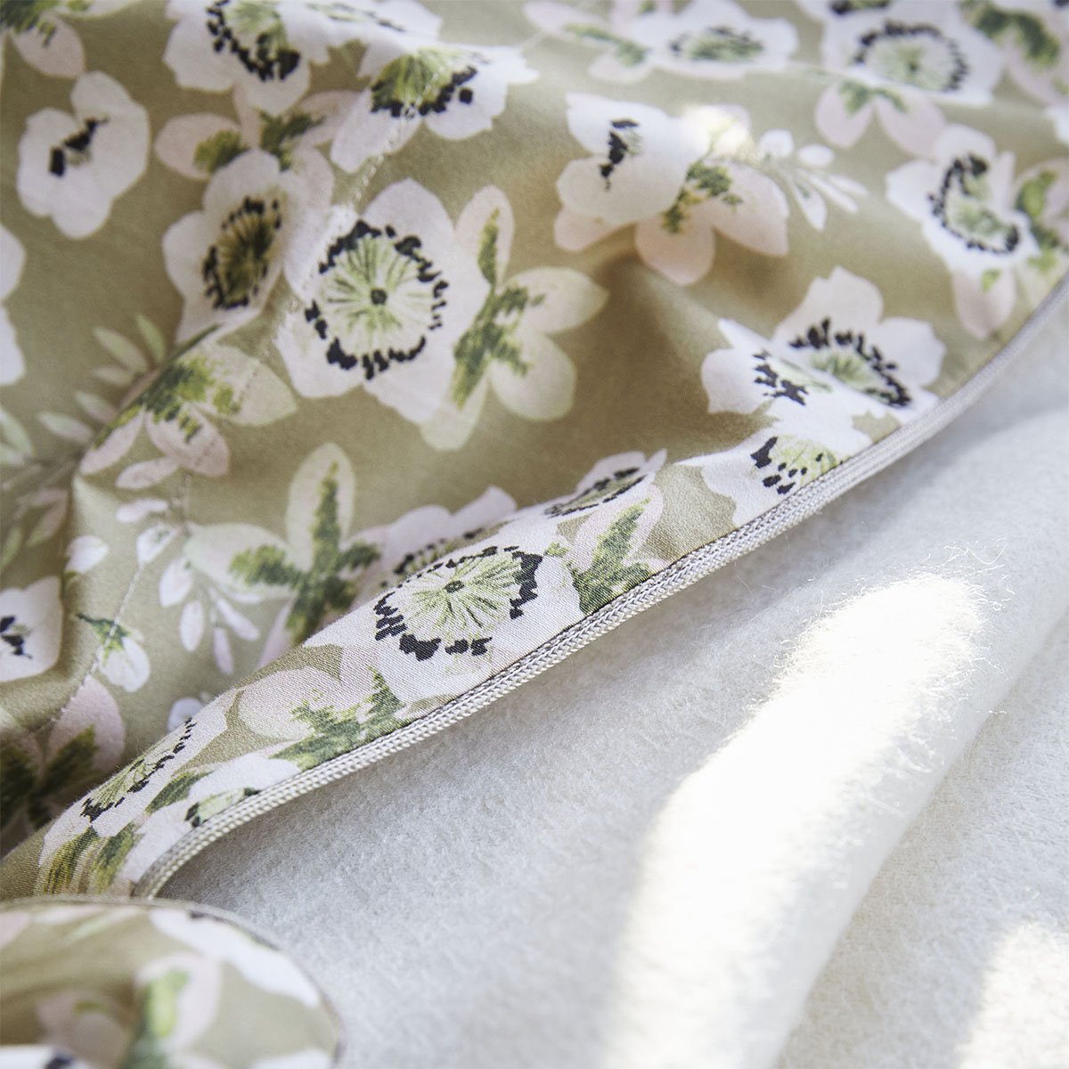 Housse de couette imprimée en satin de coton bio, BLOSSOM beige lune, ALEXANDRE TURPAULT