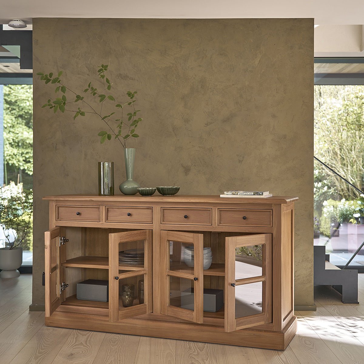 Buffet en teck massif 160 cm 4 portes 4 tiroirs  DOMAINE naturel, BERAH GETAH