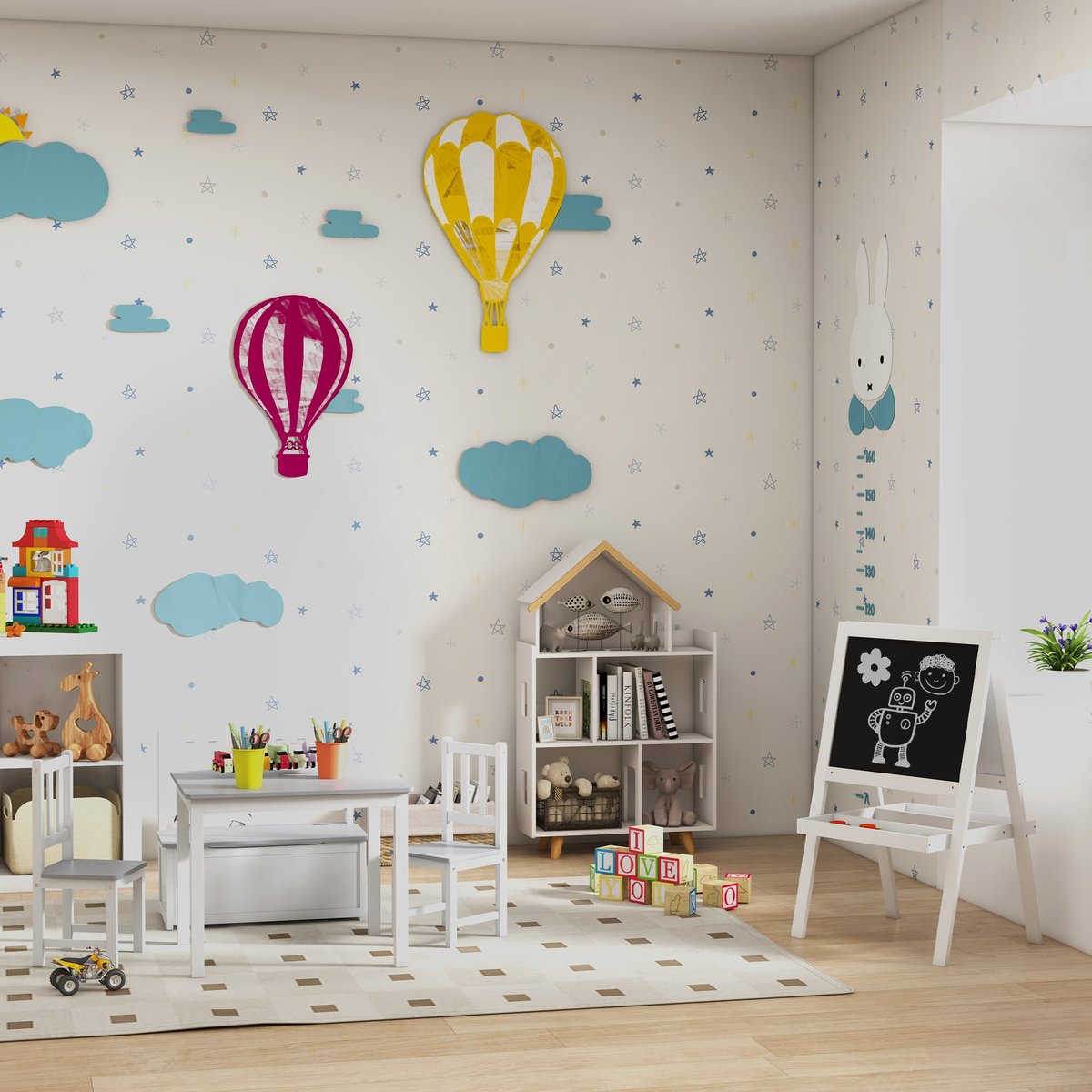 Ensemble table et chaises pour enfants MDF gris, HOMCOM