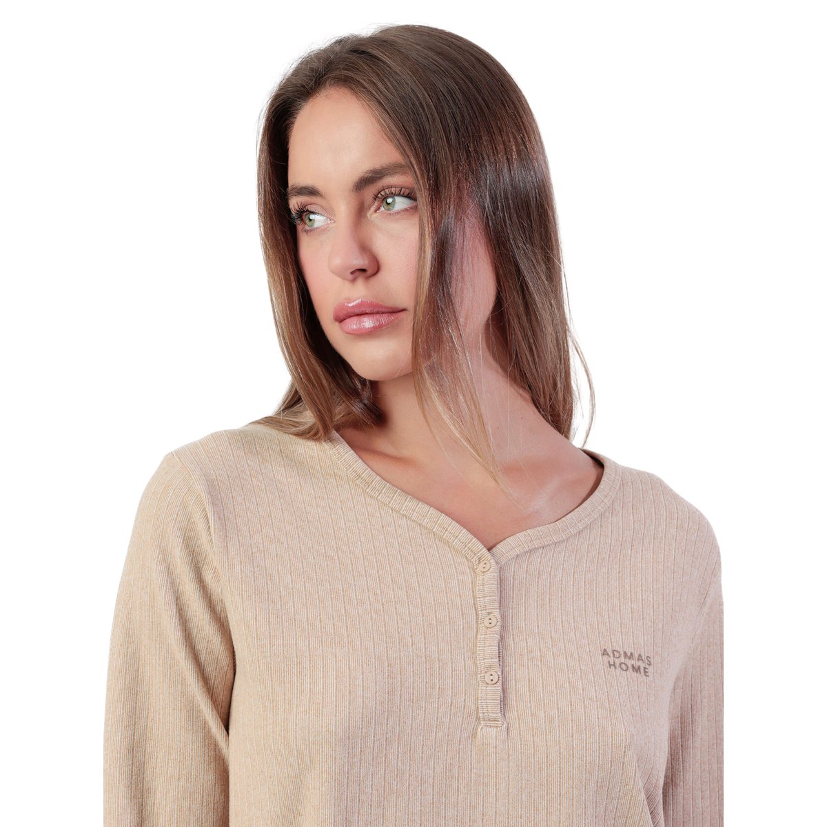 Pyjama pantalon top manches longues Supersoft marron, ADMAS