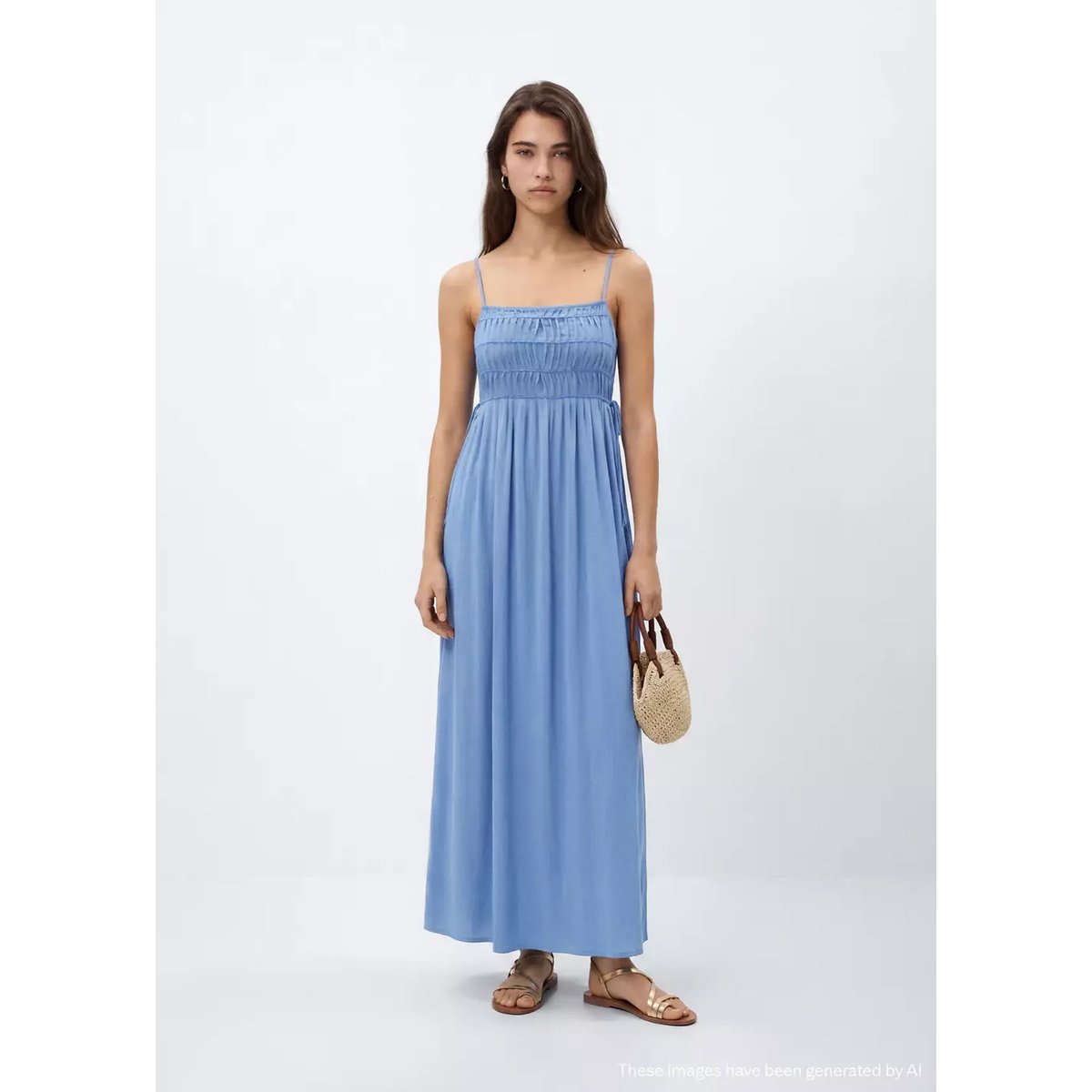 Robe longue détail perles bleu ciel, MANGO TEEN