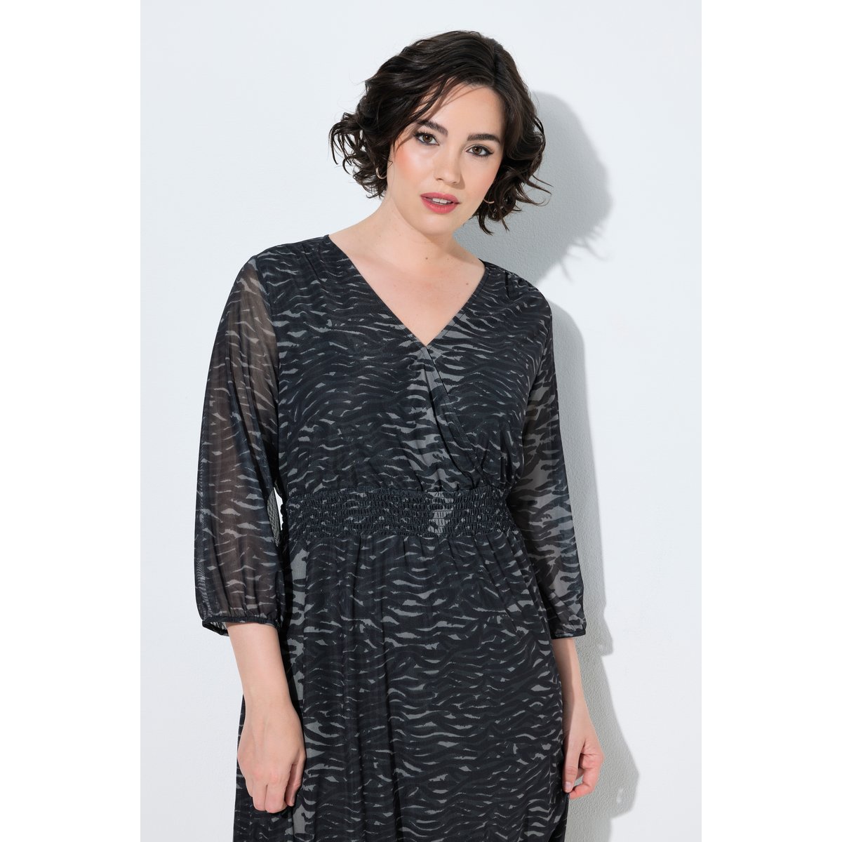 Robe midi en tulle, motif zébré noir, ULLA POPKEN