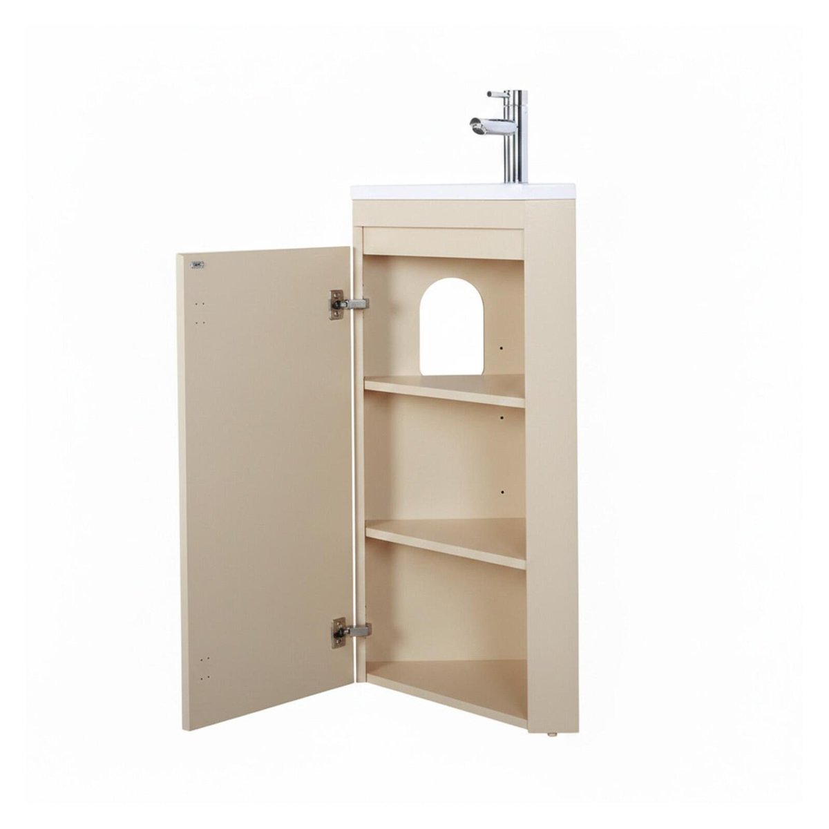 Ensemble lave-mains d'angle sur pieds avec robinet et armoire SORRENTO beige satiné, MOB IN