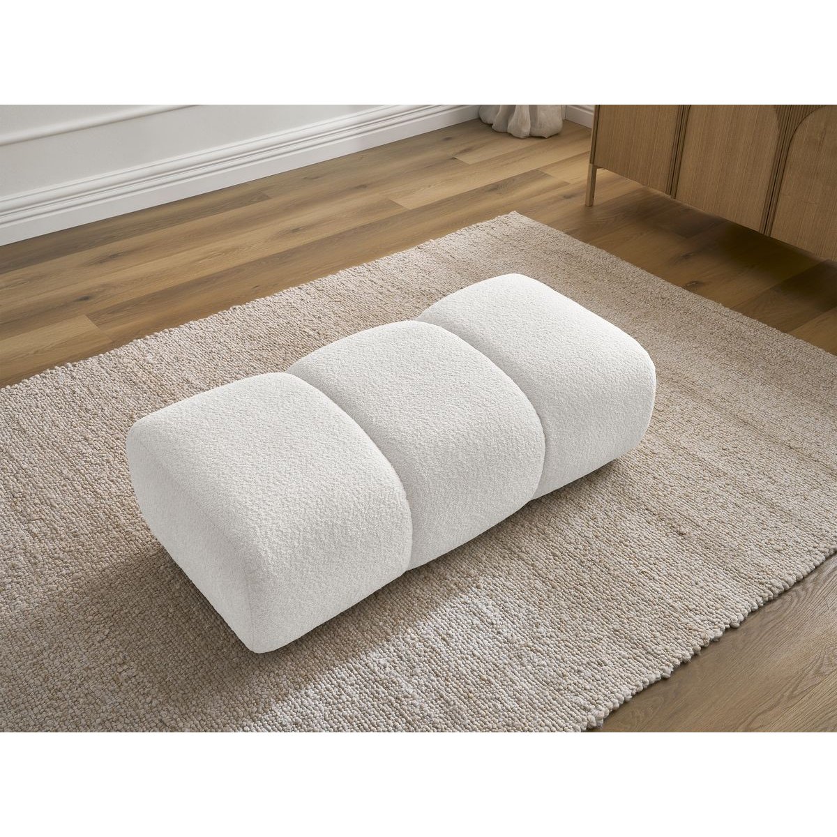 Pouf tissu bouclette, PAMIRA blanc, BOBOCHIC