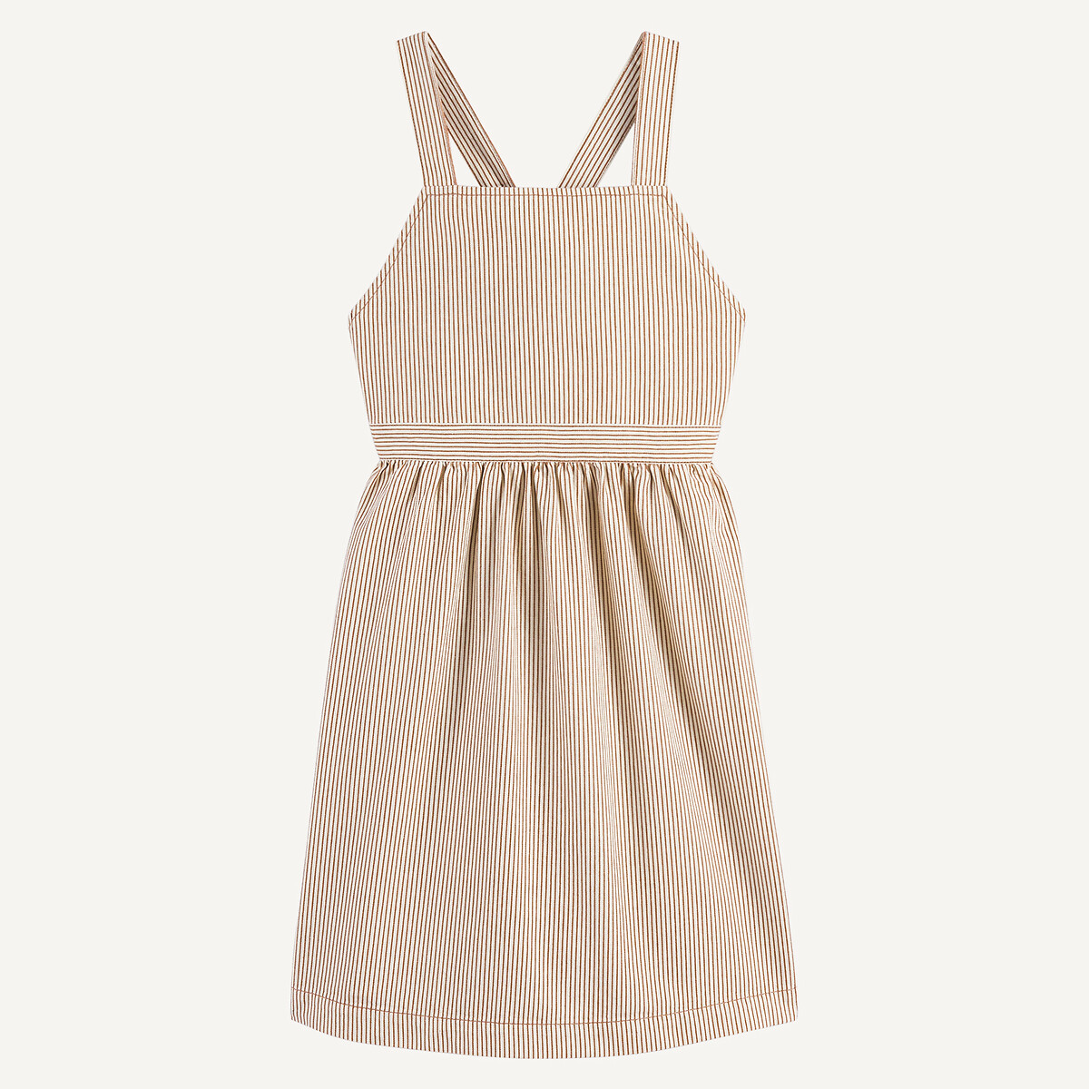 Robe droite rayée, avec bretelles, façon tablier rayé écru/marron, LA REDOUTE COLLECTIONS