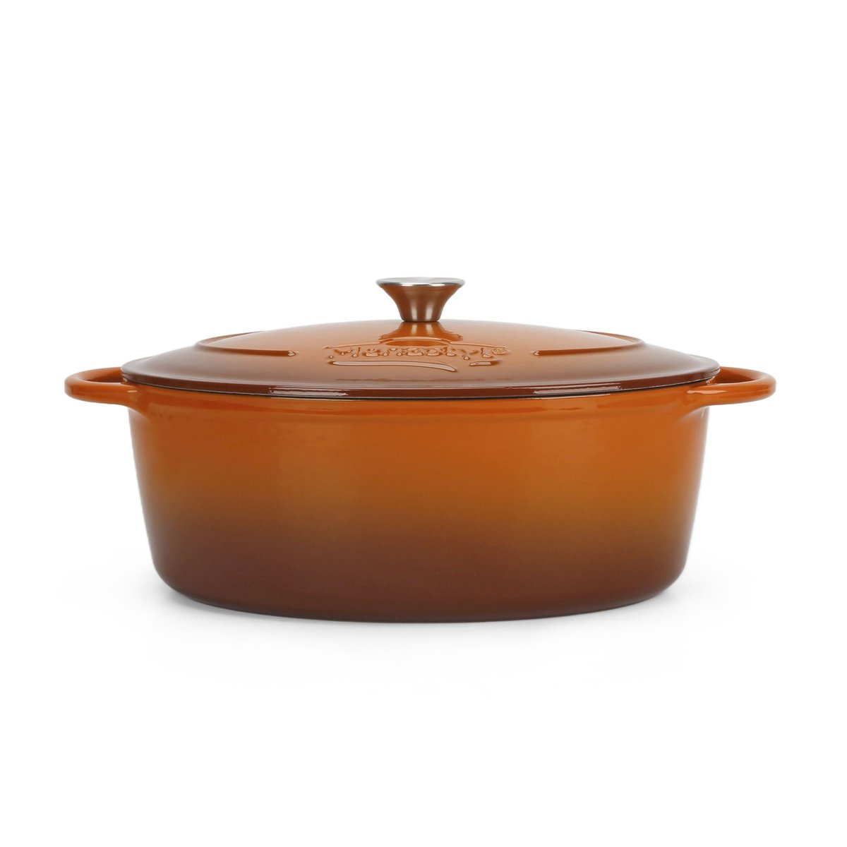 Cocotte ovale 6,5L en fonte émaillé, MONTAGNE marron-orange, MENASTYL