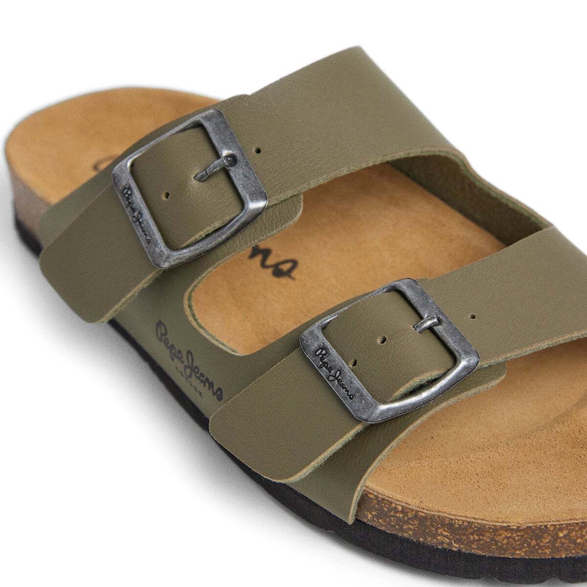 Sandales À Double Boucle vert kaki forêt, PEPE JEANS