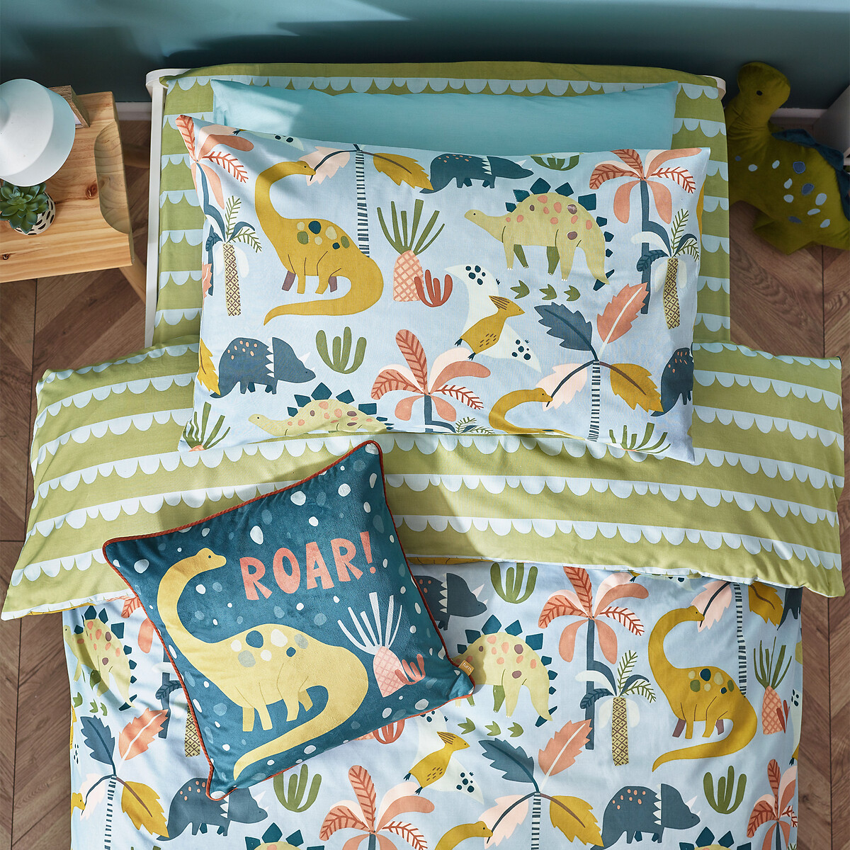 Little Dinos Duvet Cover and Pillowcase Set green, LITTLE FURN