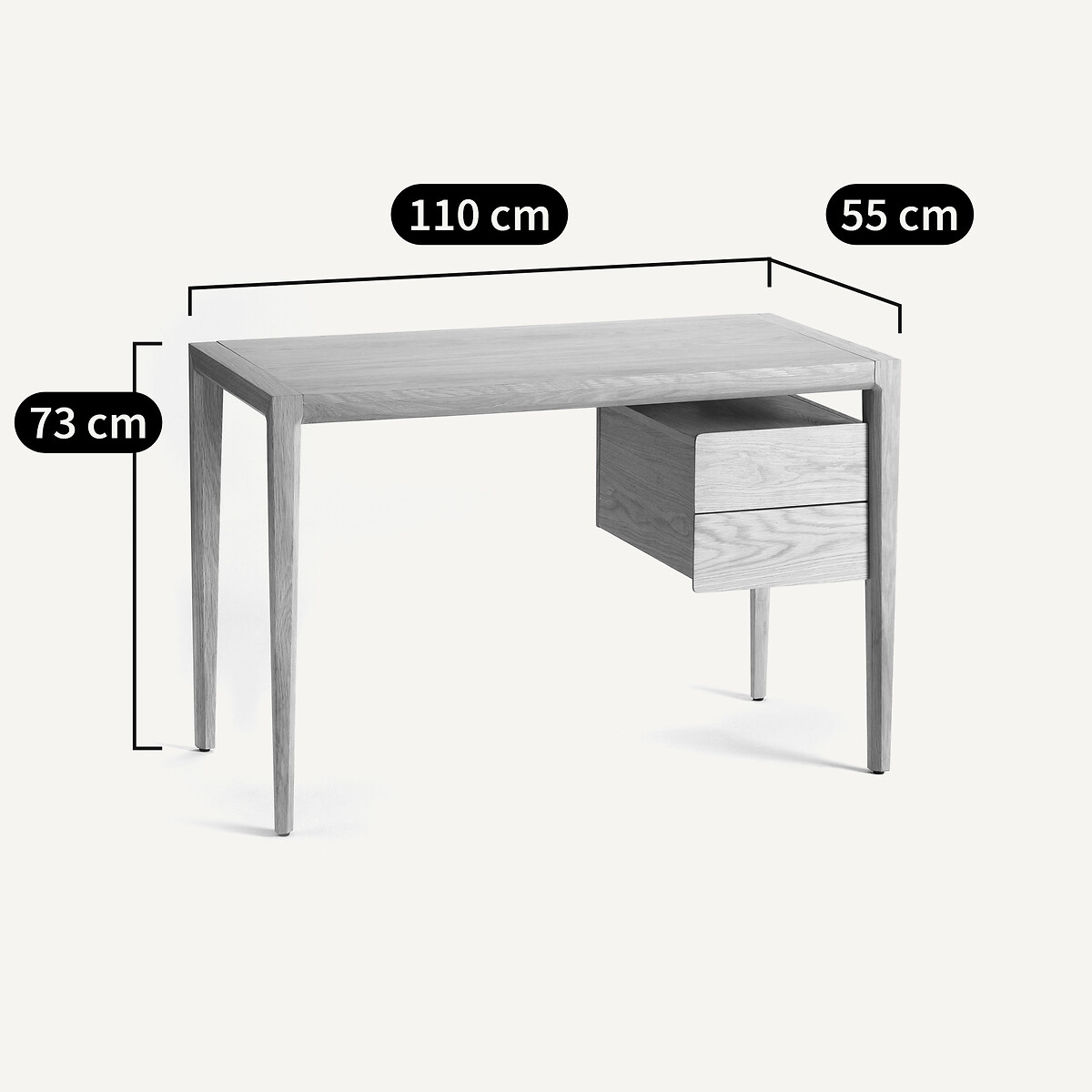 Bureau 2 tiroirs, en chêne massif et plaqué chêne, NIZOU chêne, EMMANUEL GALLINA X AM.PM