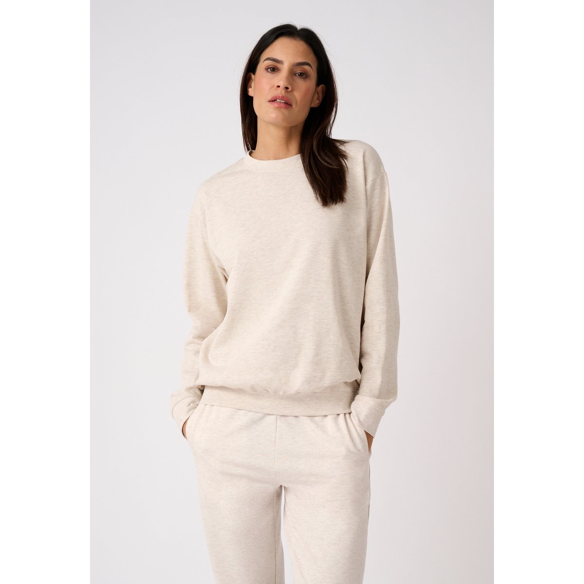 Sweat-shirt en molleton marron beige chiné, DAMART