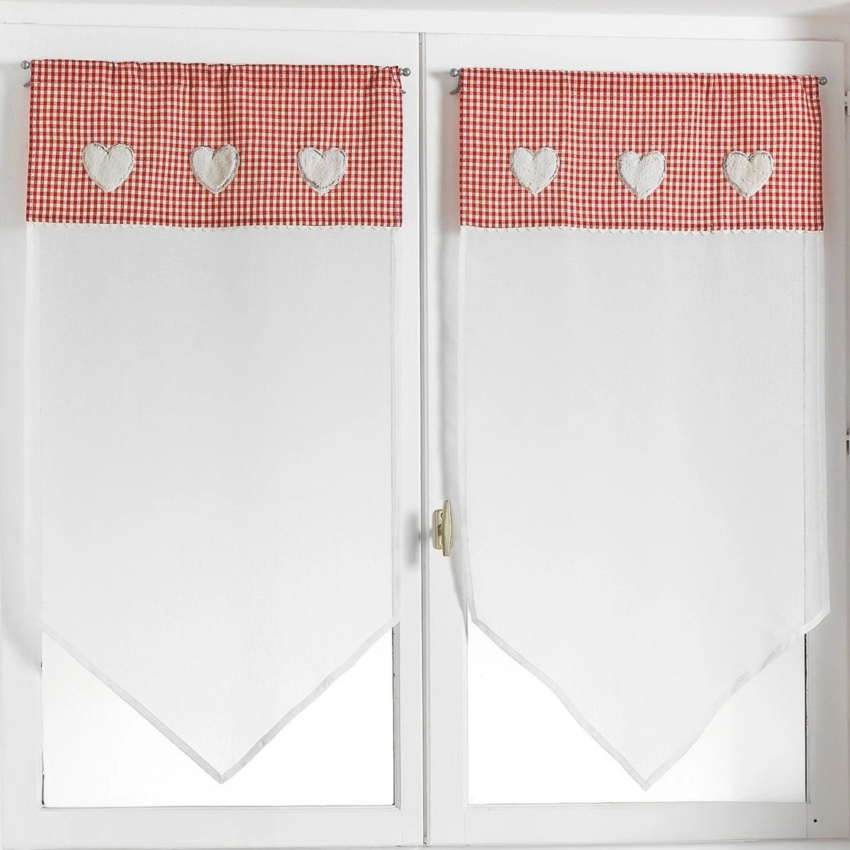 Paire de petits voilages en pointe avec parement vichy blanc, HOME MAISON