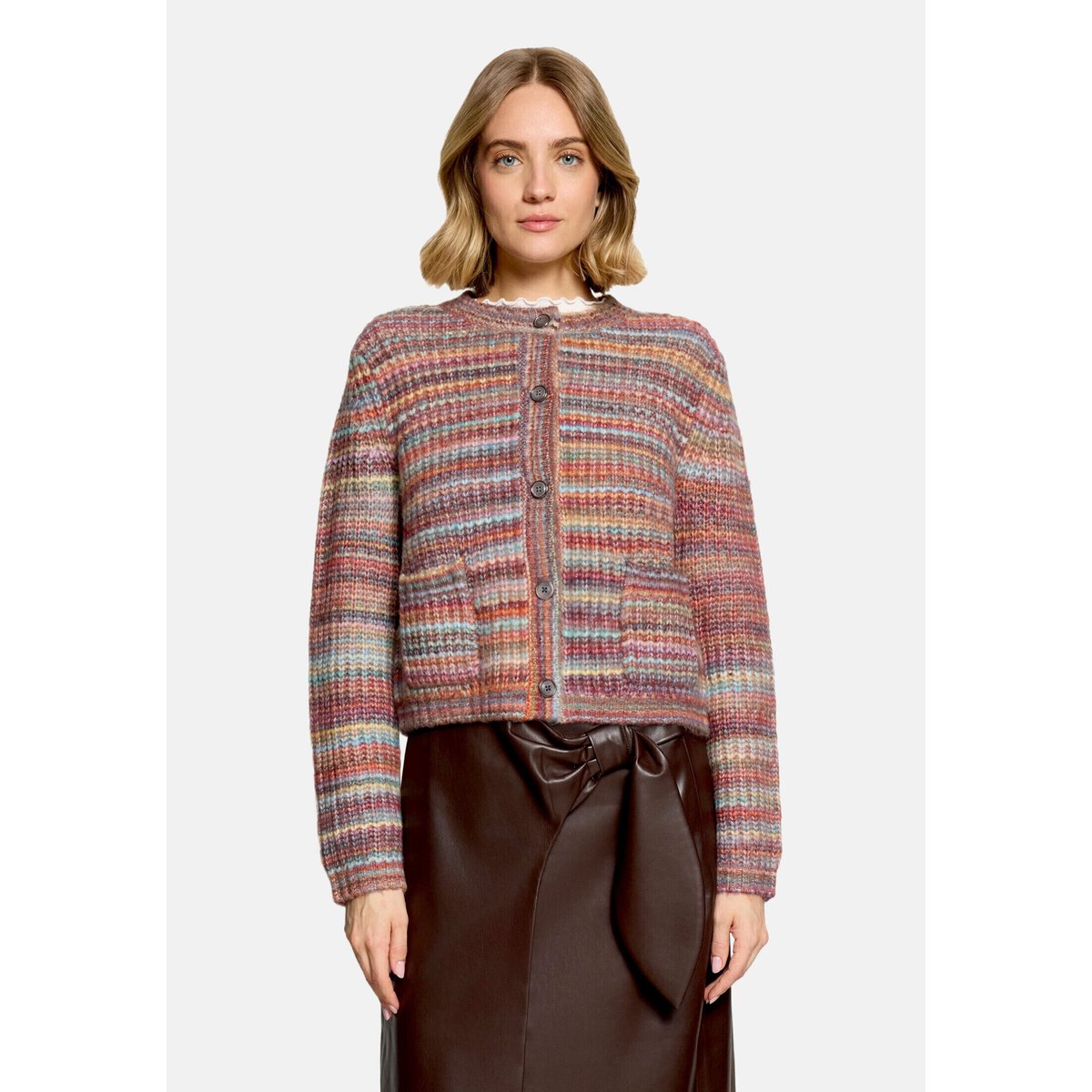 Cardigan en maille à encolure ronde pink/green, CARTOON
