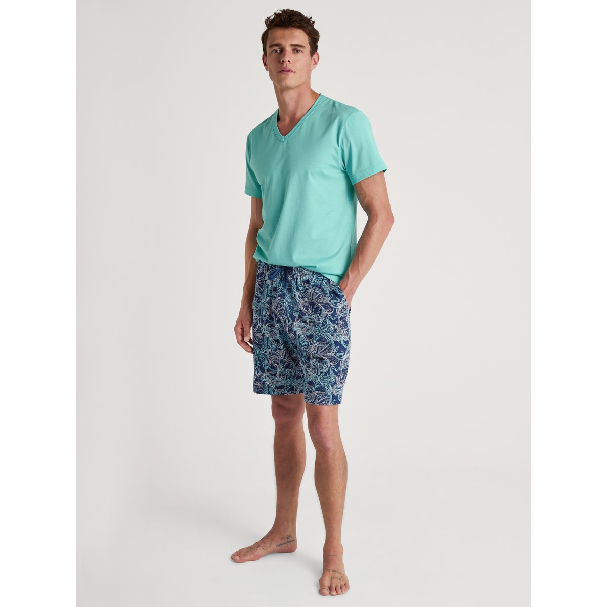 T-Shirt manches courtes Coton RMX SLEEP LEISURE aqua blanchi, CALIDA