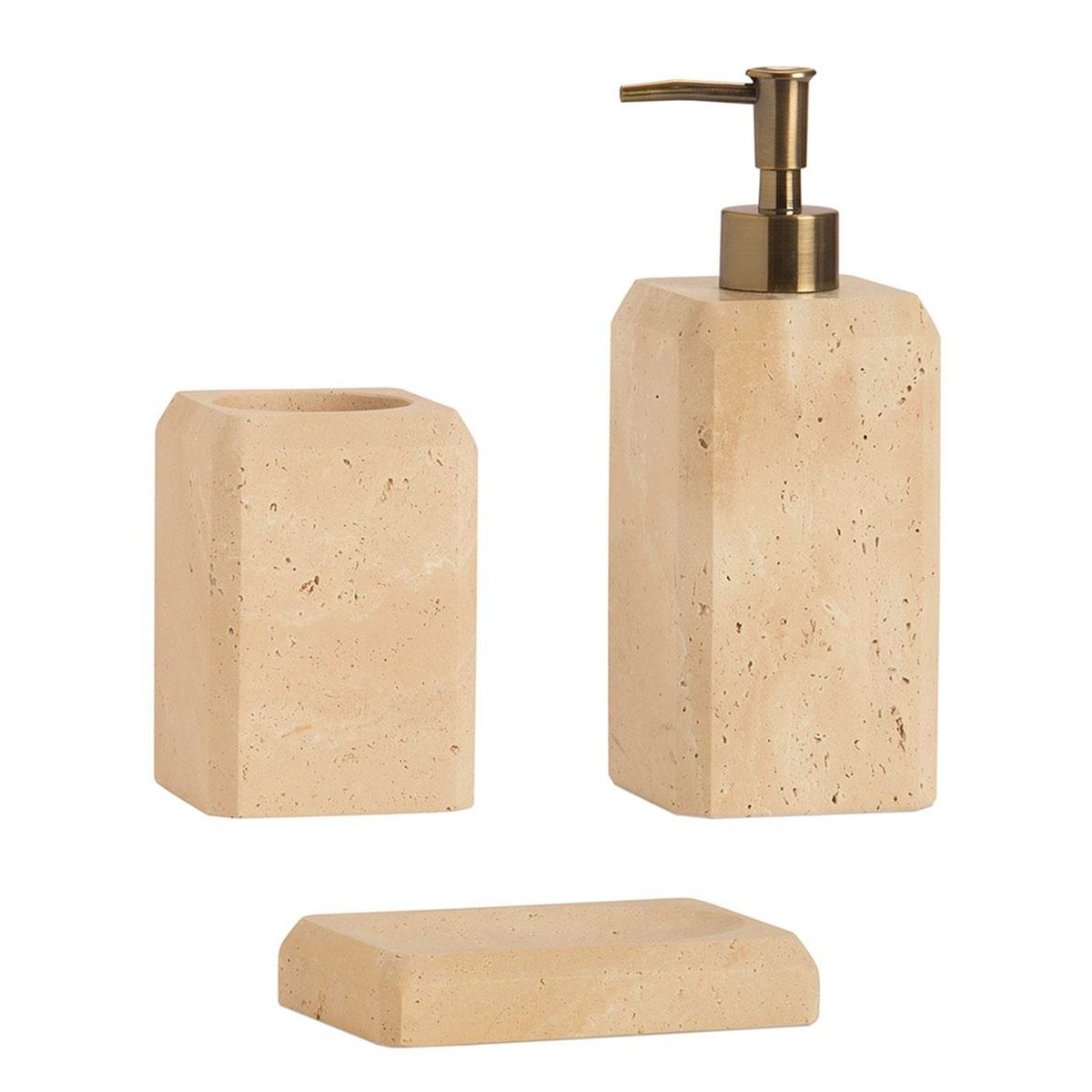Porte brosse à dents en travertin 7.5x7.5x11cm beige, WADIGA