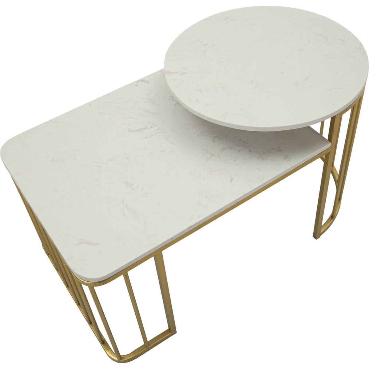 Table basse marbre et fer effet marbre GLAM doré et blanc, RECOLLECTION