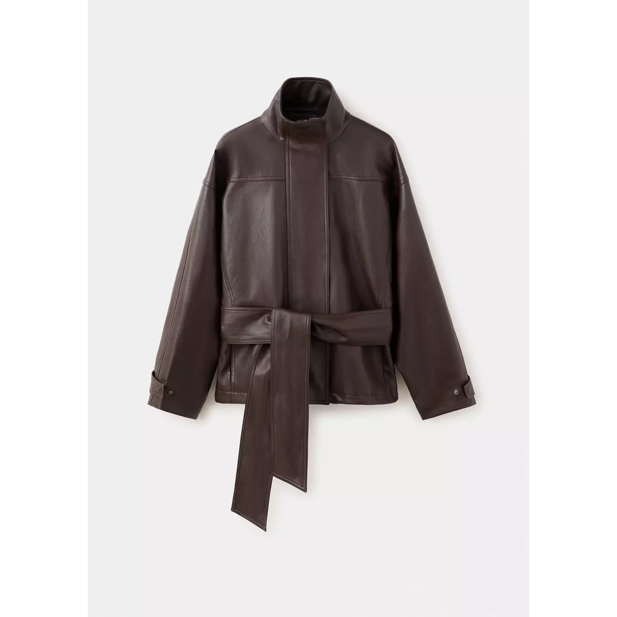 Veste oversize avec ceinture chocolat, MANGO