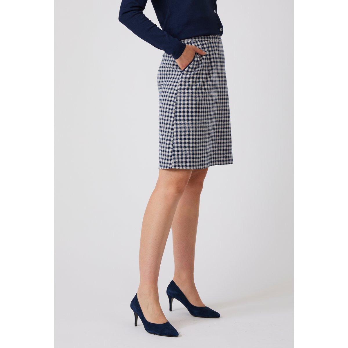 Jupe maille milano jacquard bleu marine carreaux, DAMART