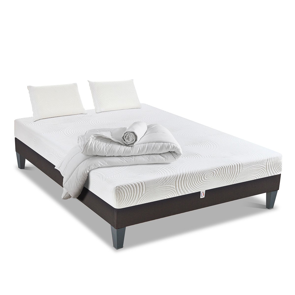 Pack Vosges 180x200 cm Matelas Mousse + Sommier Bois + Accessoires blanc, BELLECOUR