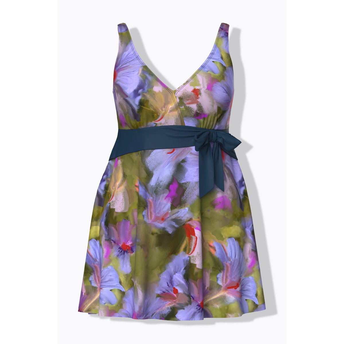 Robe de bain à fleurs, bonnets souples vert mousse, ULLA POPKEN