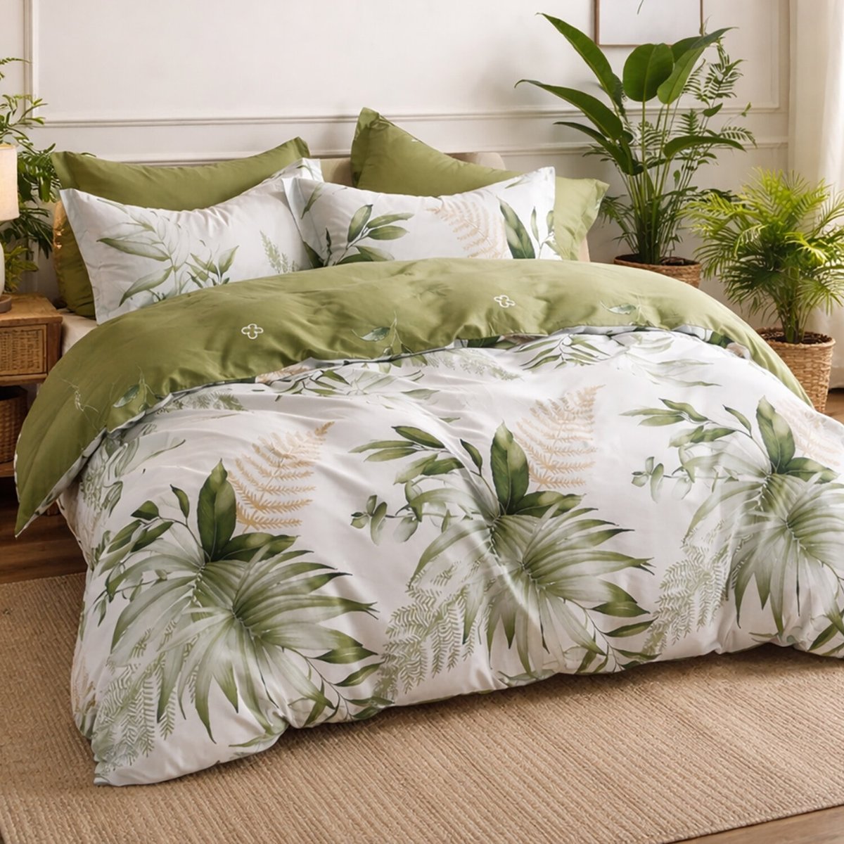 Parure house de couette en coton imprimé tropical vert, Kelys multicolore, C DESIGN HOME TEXTILE