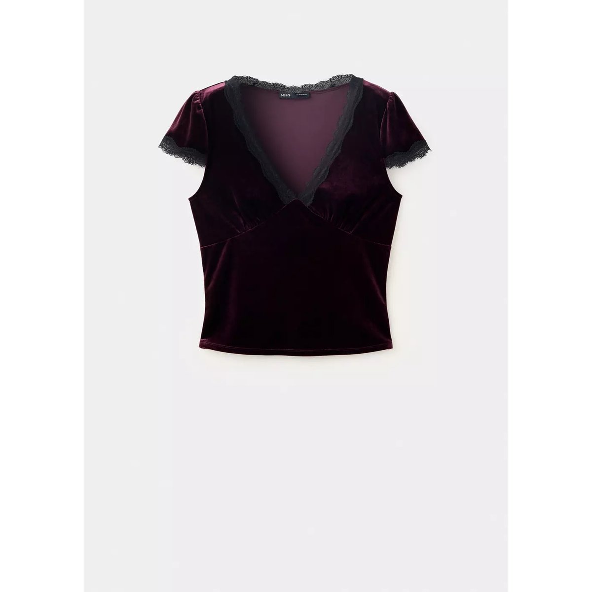 Top velours brodé bordeaux, MANGO