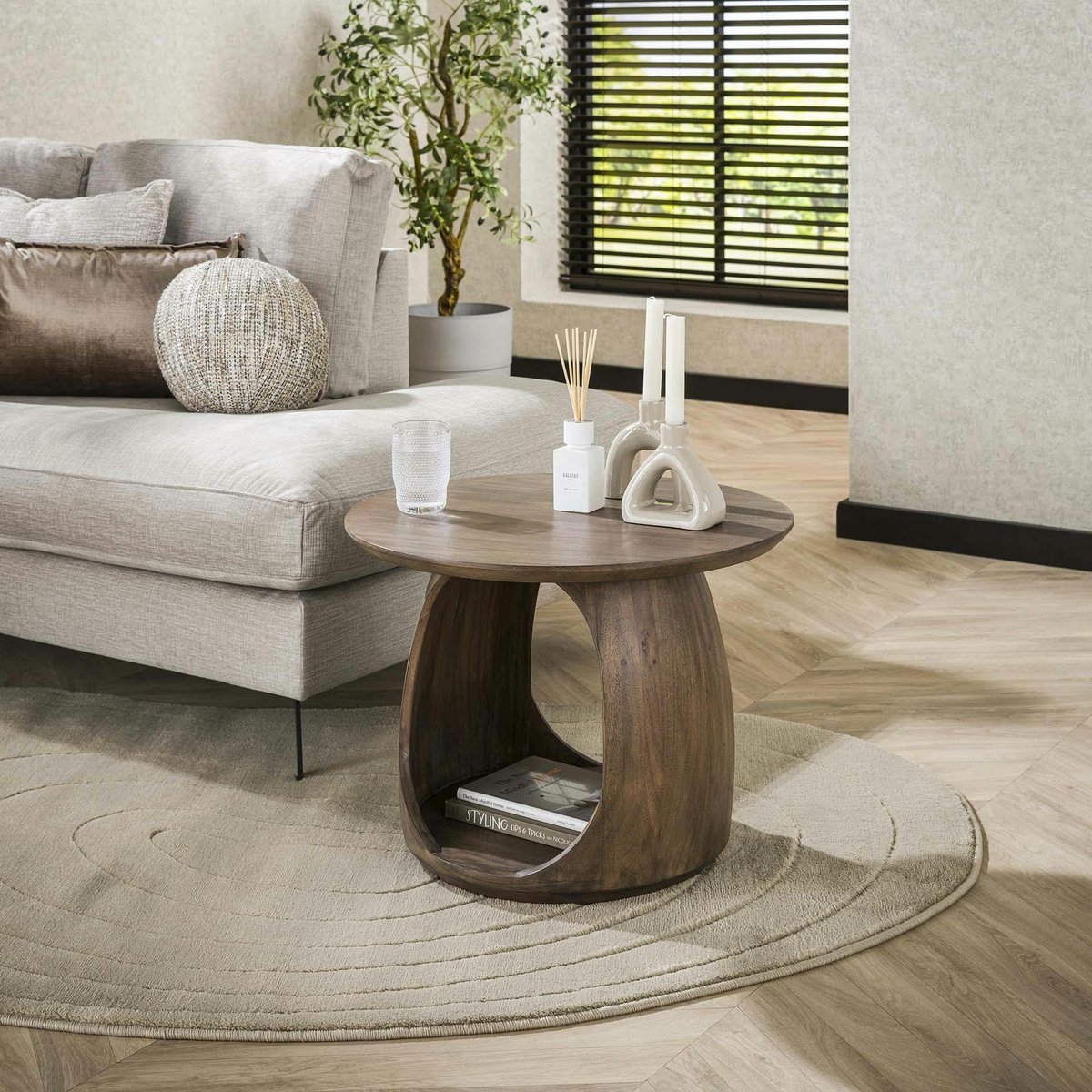 Table d’appoint bois brun – rangement intégré, 46 cm MYSORE marron, PIER IMPORT