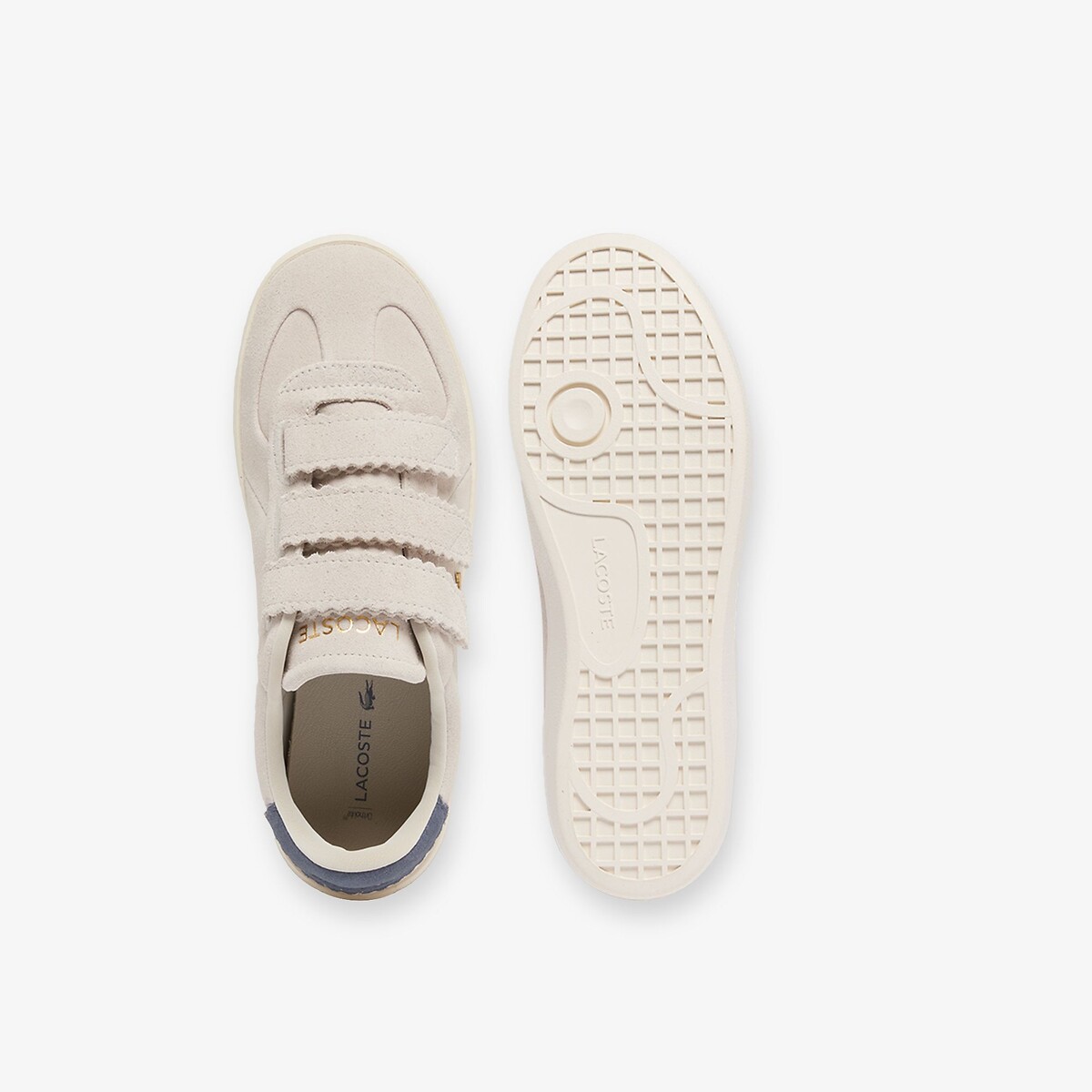 Sapatilhas baixas com barra autoaderente, em pele, BASESHOT STRAP bege, LACOSTE