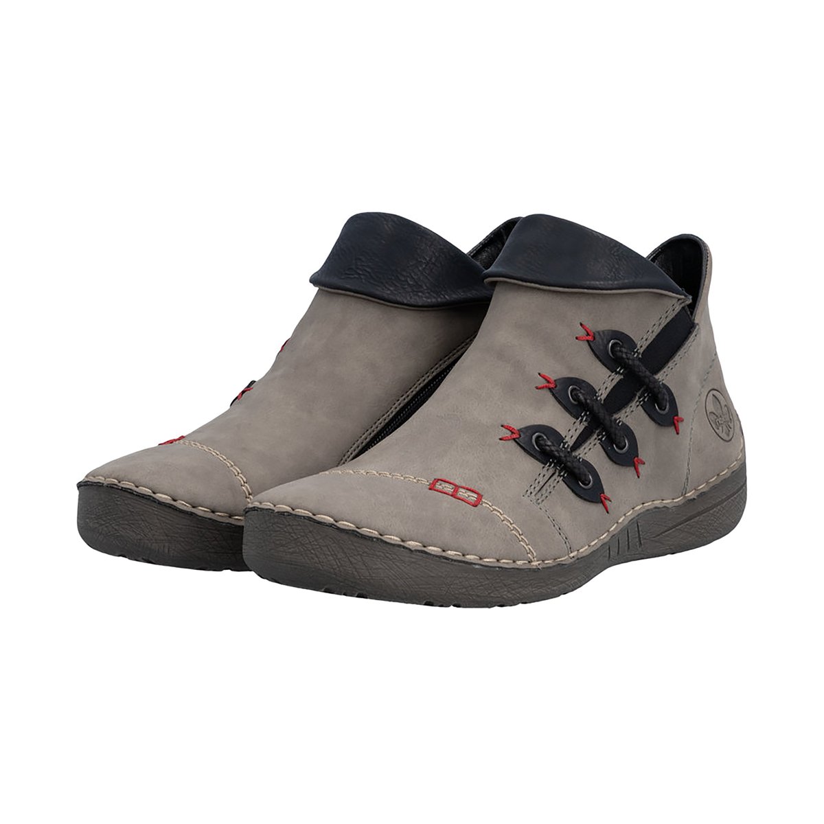 Boots bleu marine à talon plat avec une fermeture zippée et soufflet élastiqué gris, RIEKER