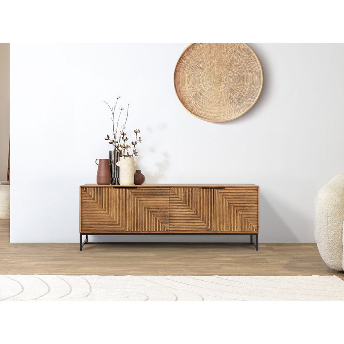 Meuble TV 160 cm bois massif, NAOMIE marron foncé, BOBOCHIC