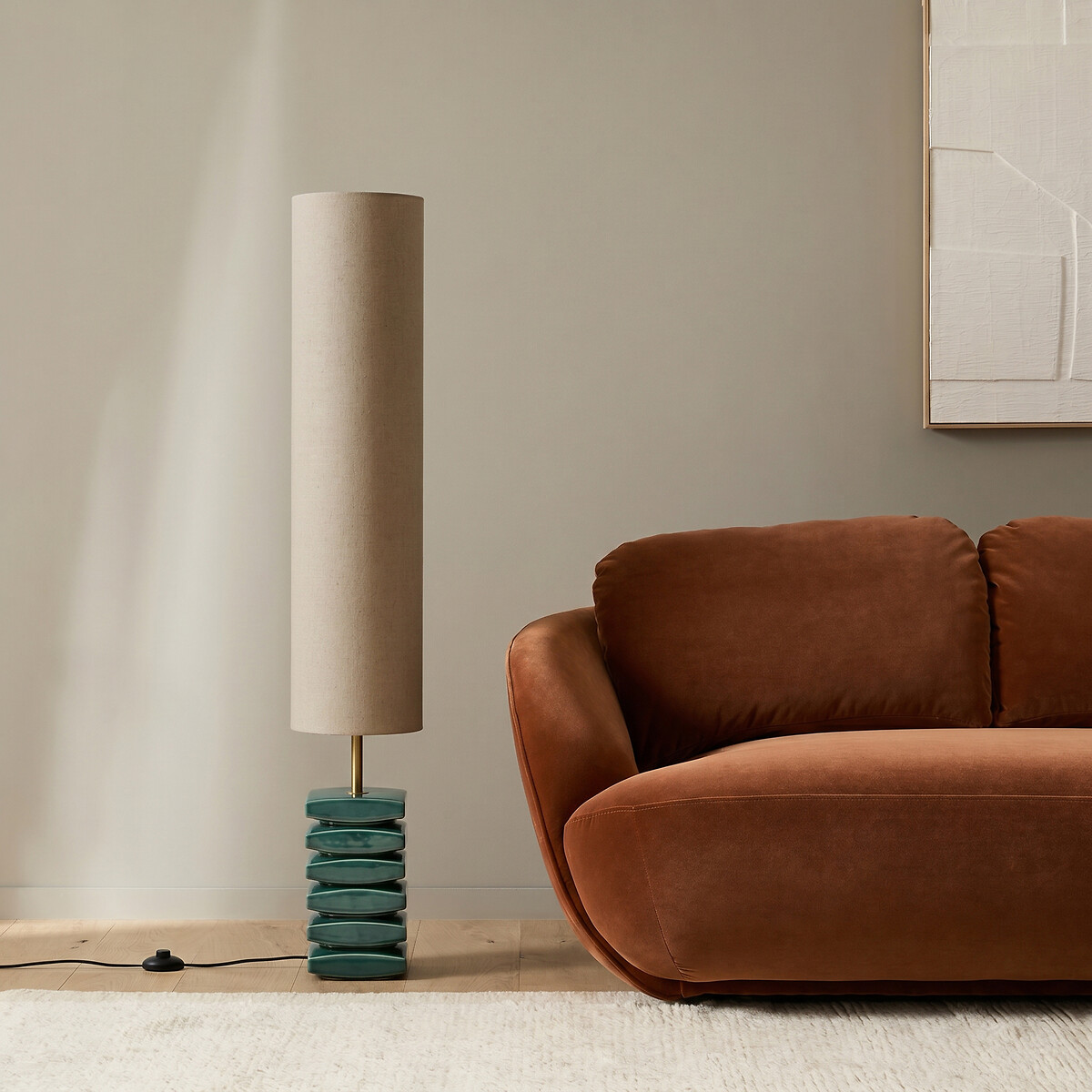 Stehlampe PIETTATO aus Keramik und Leinen graugrün, AM.PM