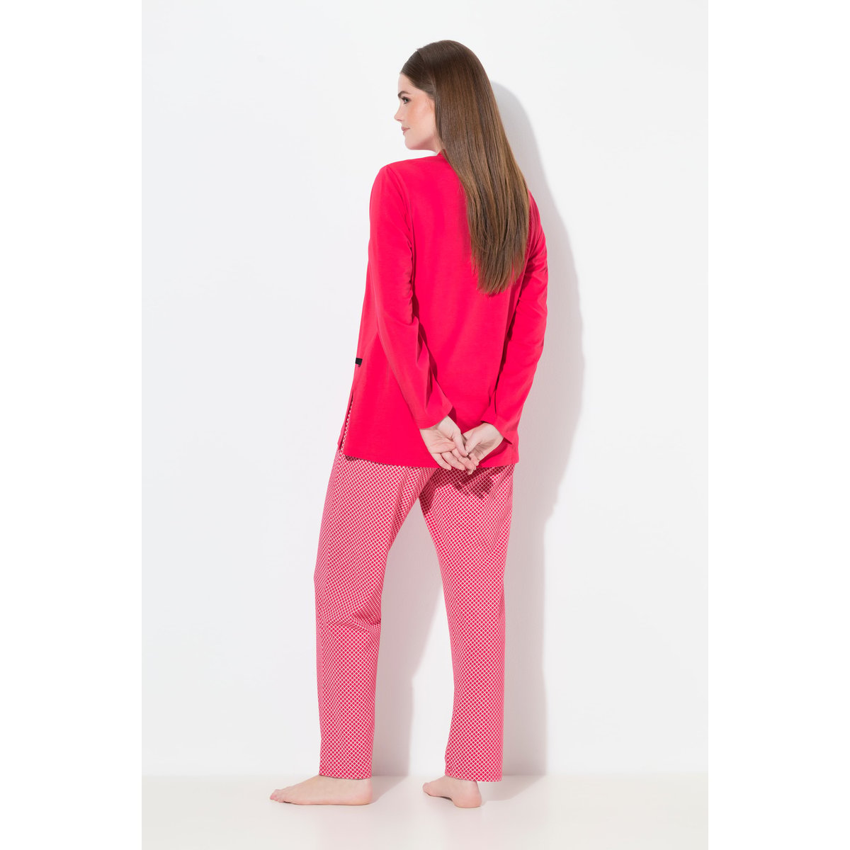 Pyjama à motif, col rond et manches longues magenta, ULLA POPKEN