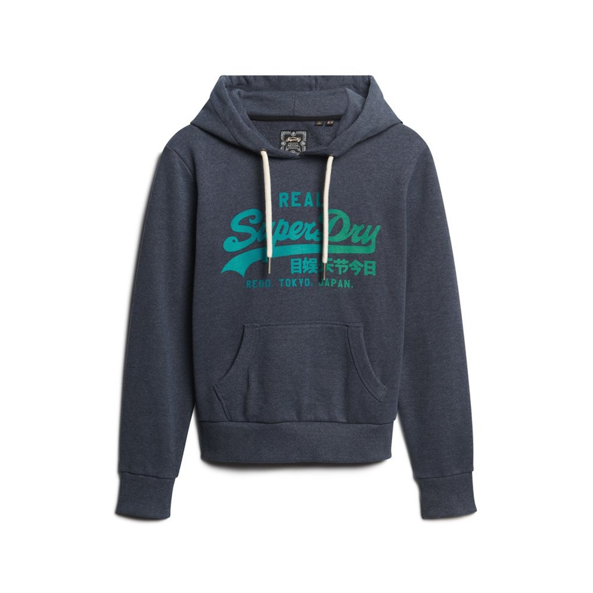 Sweat à capuche Vintage Logo ton sur ton indigo chiné, SUPERDRY