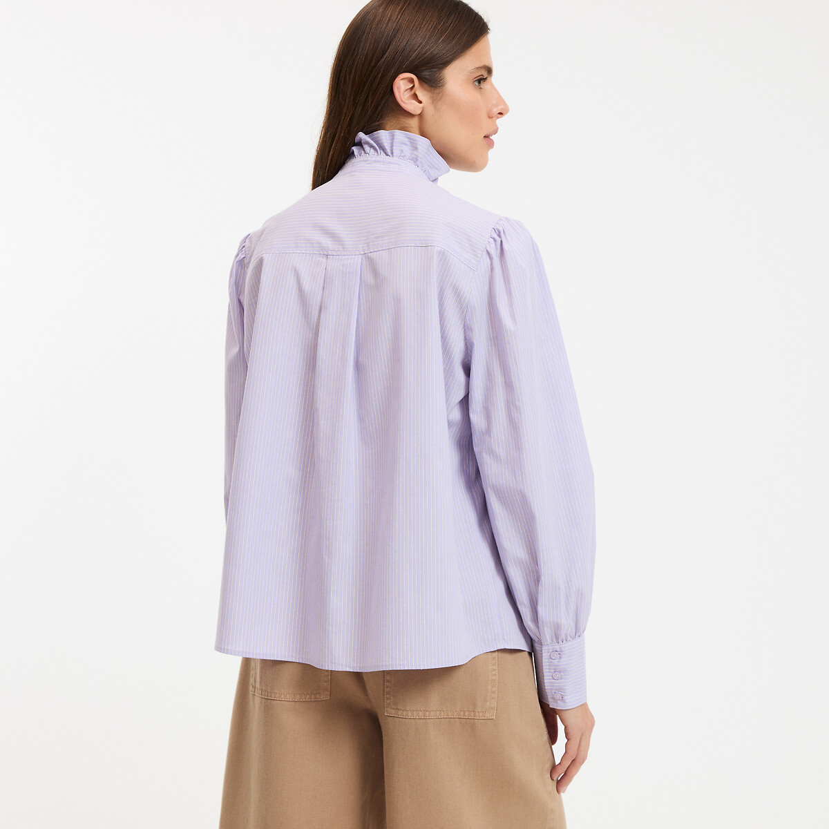 Camicia a righe, collo vittoriano, Signature CHARLÈNE rigato viola, LA REDOUTE COLLECTIONS