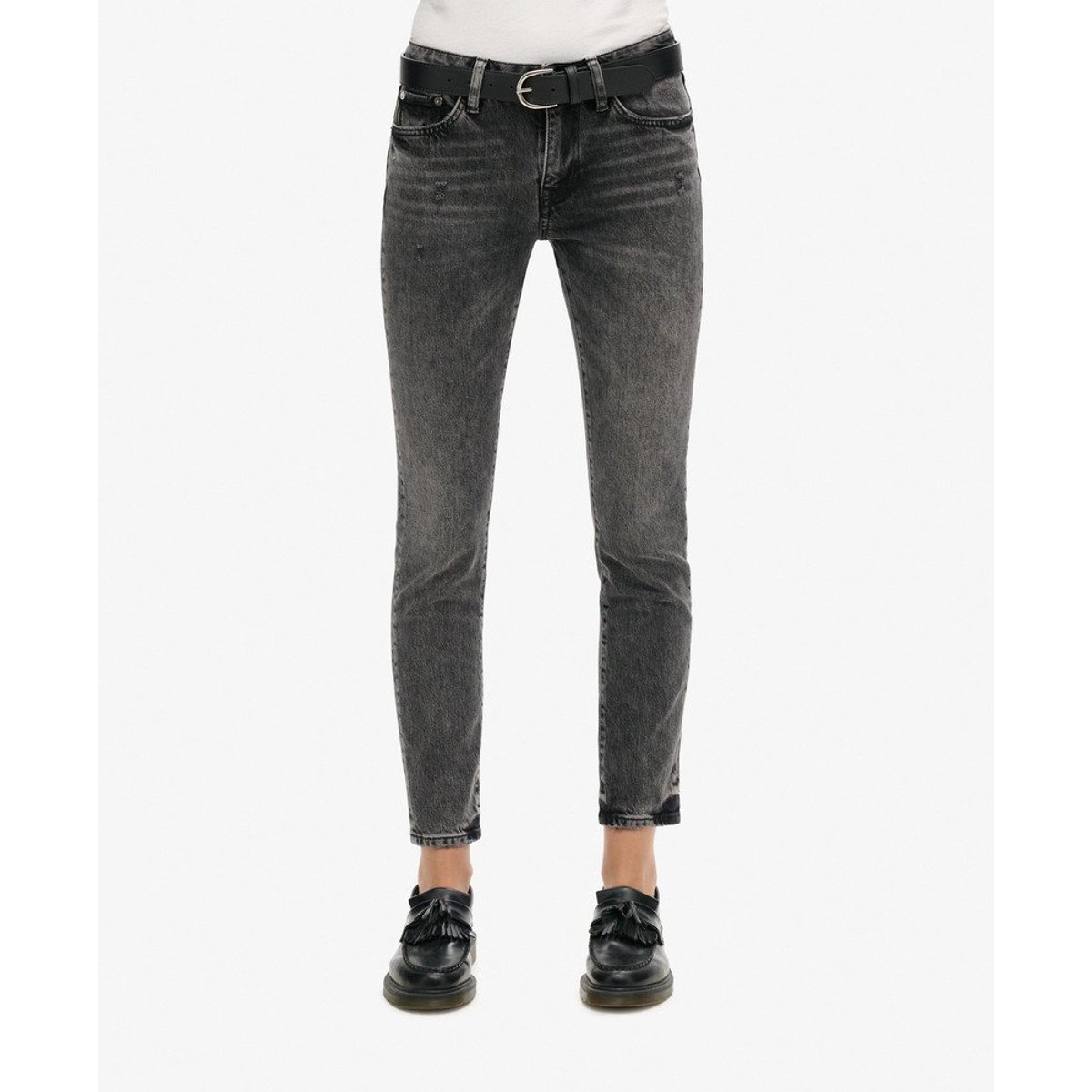 Jean slim taille mi-haute en coton biologique noir écho, SUPERDRY