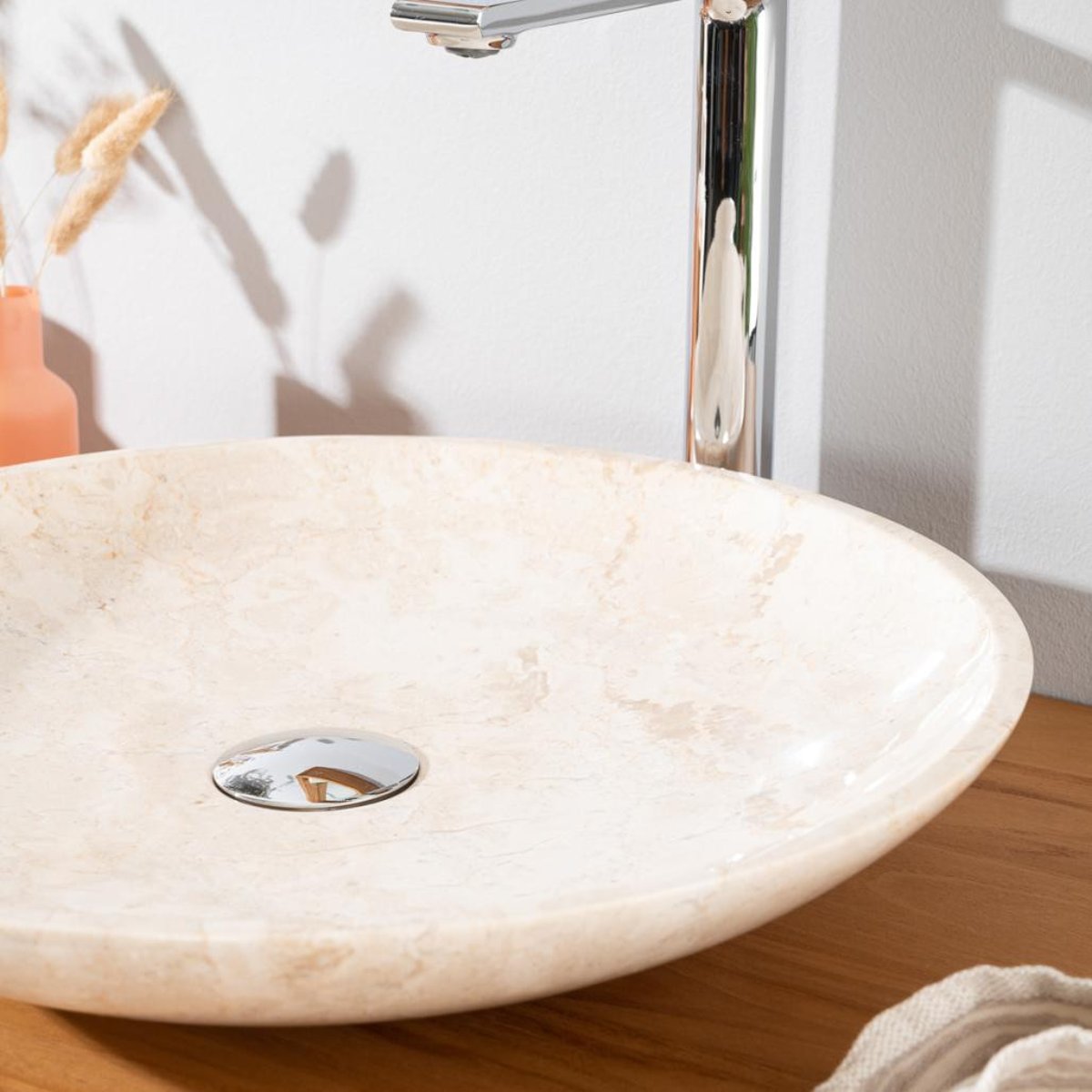 Grande vasque en marbre ronde à poser 45 cm LYSOM crème, WANDA COLLECTION