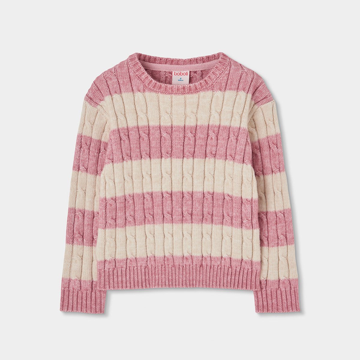 Pull fille à rayures avec torsades bleu, BOBOLI
