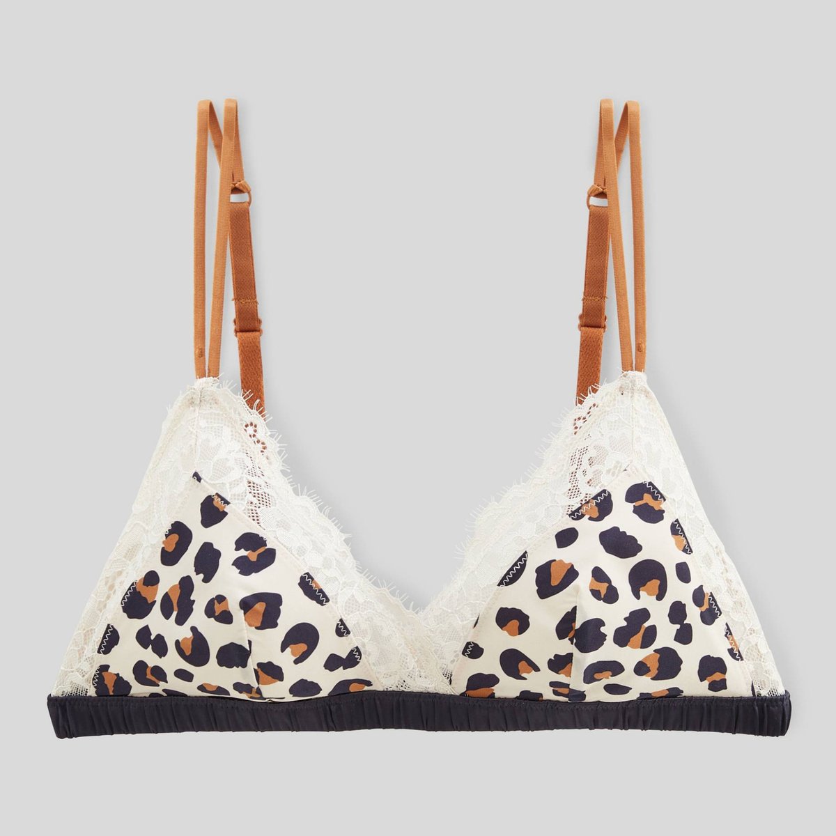 Soutien-gorge triangle ZOE en microfibre imprimée et dentelle ecru, MONOPRIX