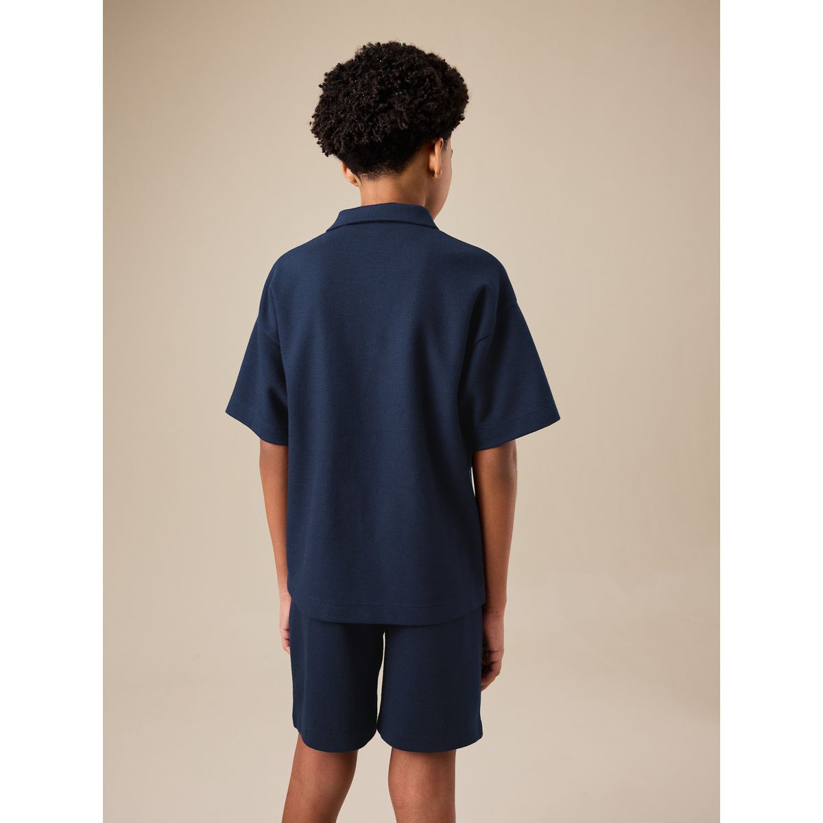 Ensemble short et polo texturé bleu marine, NEXT