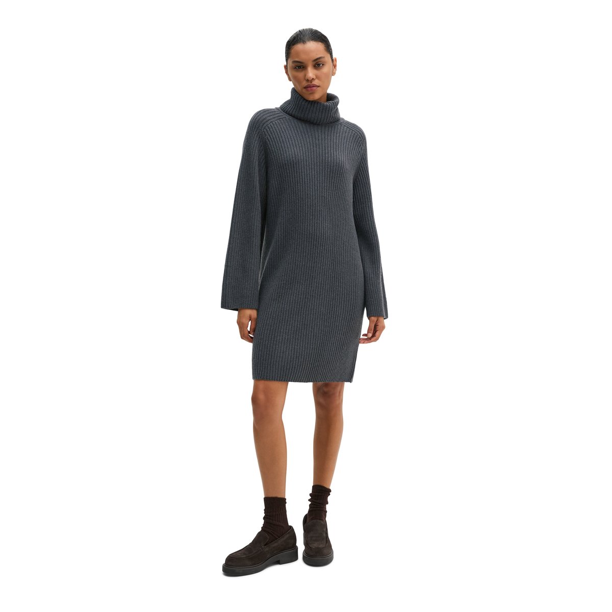 Robe à col roulé côtelée, coupe classique en mélange de laine vierge douce gris, MARC O'POLO