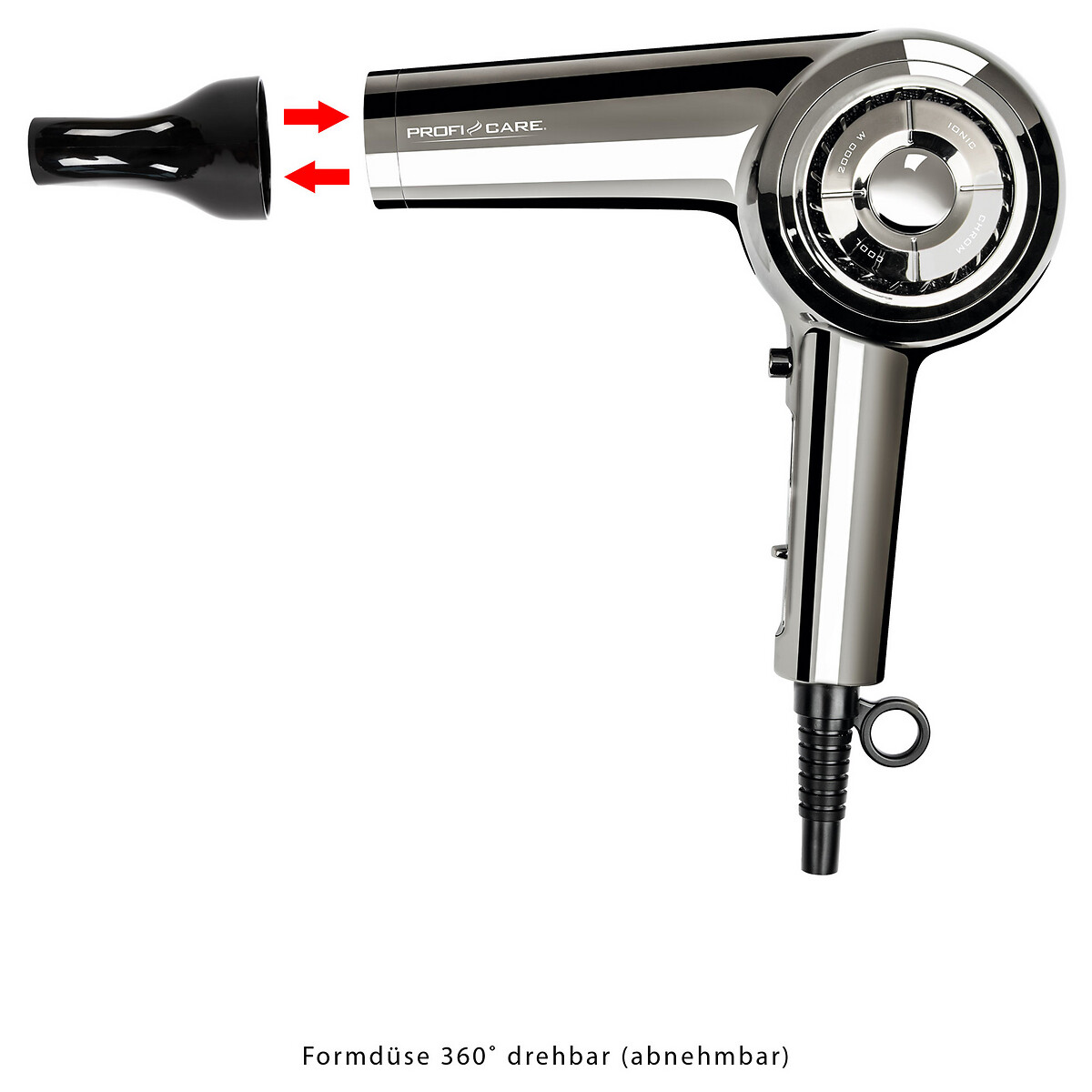 Secador de cabelo profissional, 2000 W, da Proficare cromado, PROFICARE