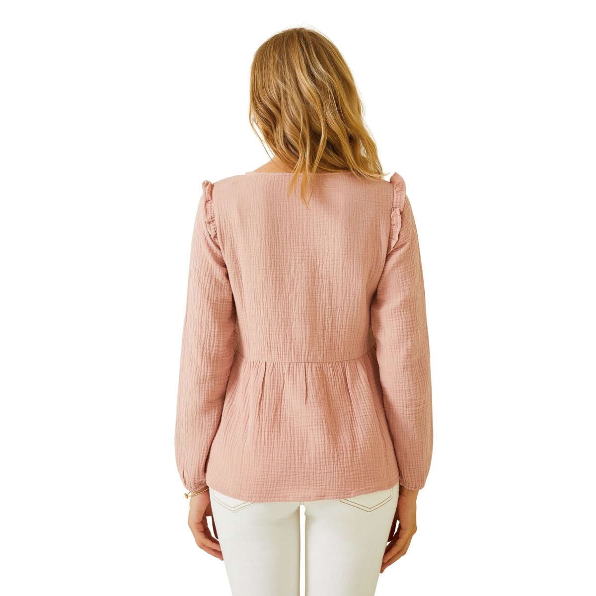Blouse de grossesse et d'allaitement gaze de coton rose pale, VERTBAUDET